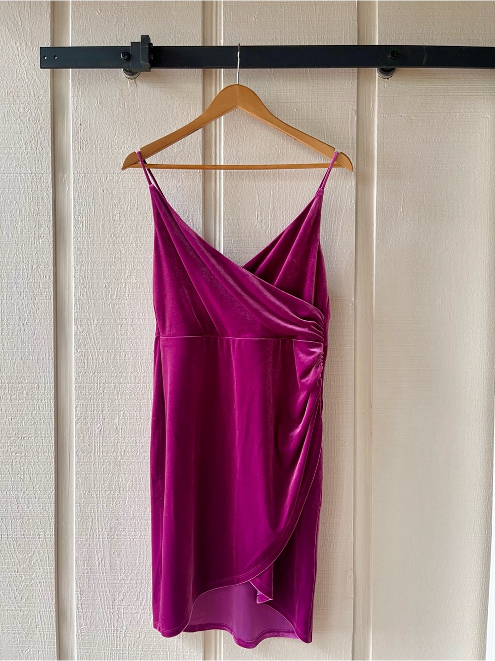 Free Press Magenta Velvet Wrap Midi Dress with Spaghetti Straps